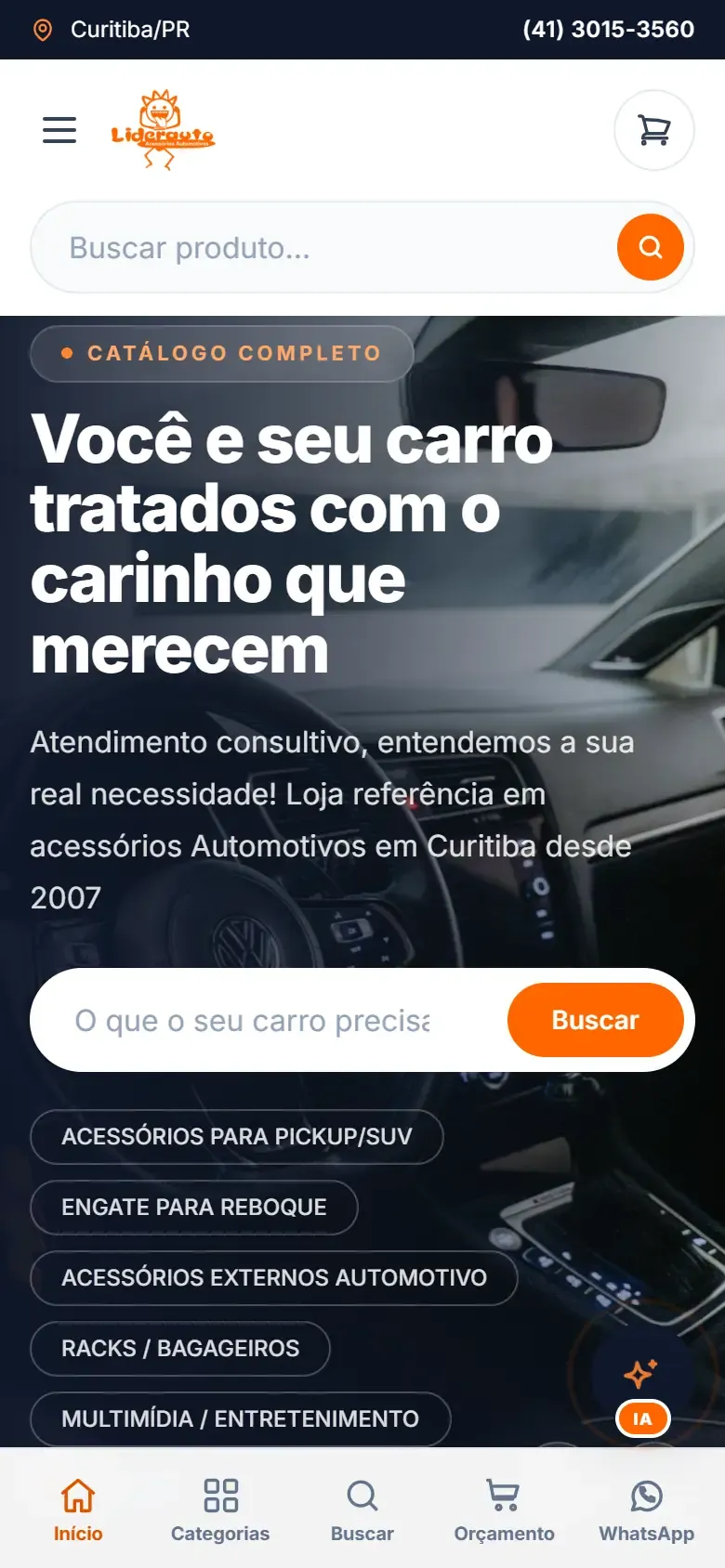 Liderauto site on a phone, with the search and the quote bar.