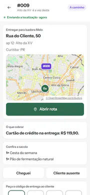 Two phones: a grocer’s order board and the driver’s screen with the route on the map.